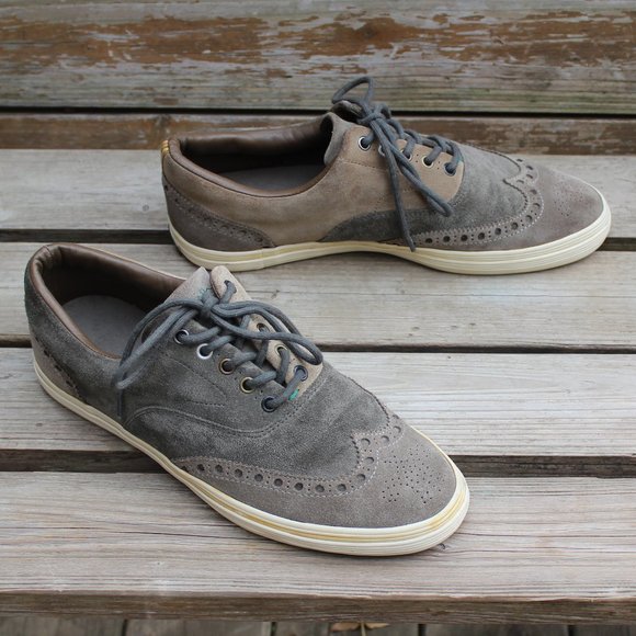 Paul Smith Sneaker Gray Tan Olive Suede Wingtip - Picture 1 of 16